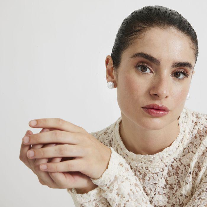 Boucles d'oreilles Luxenter en argent 925 avec perle blanche finition en rhodiée - Diamètre 12 mm - Nandi