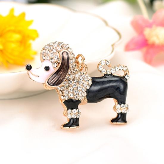 Keychain Pendant 3D Cartoon Poodle Dog Design Sparkling Rhinestones Inlaid Key Chain