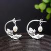 Three-Dimensional Craft  Carving Lotus Pearl Earrings Chinese Style Retro Unique Light Luxury Female Jewelry