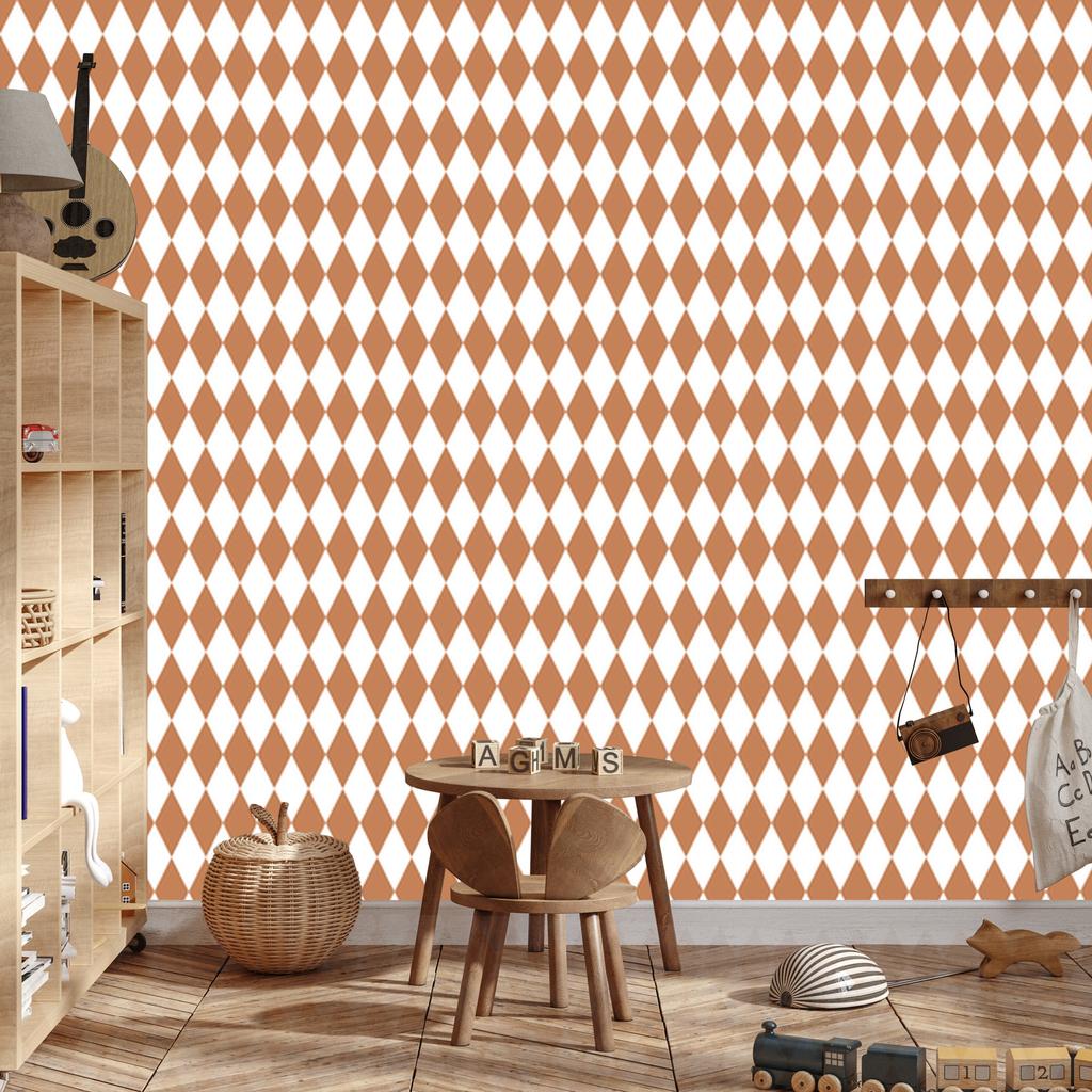 Harlequin Diamonds Wallpaper White, Cream, and Orange 50x1000