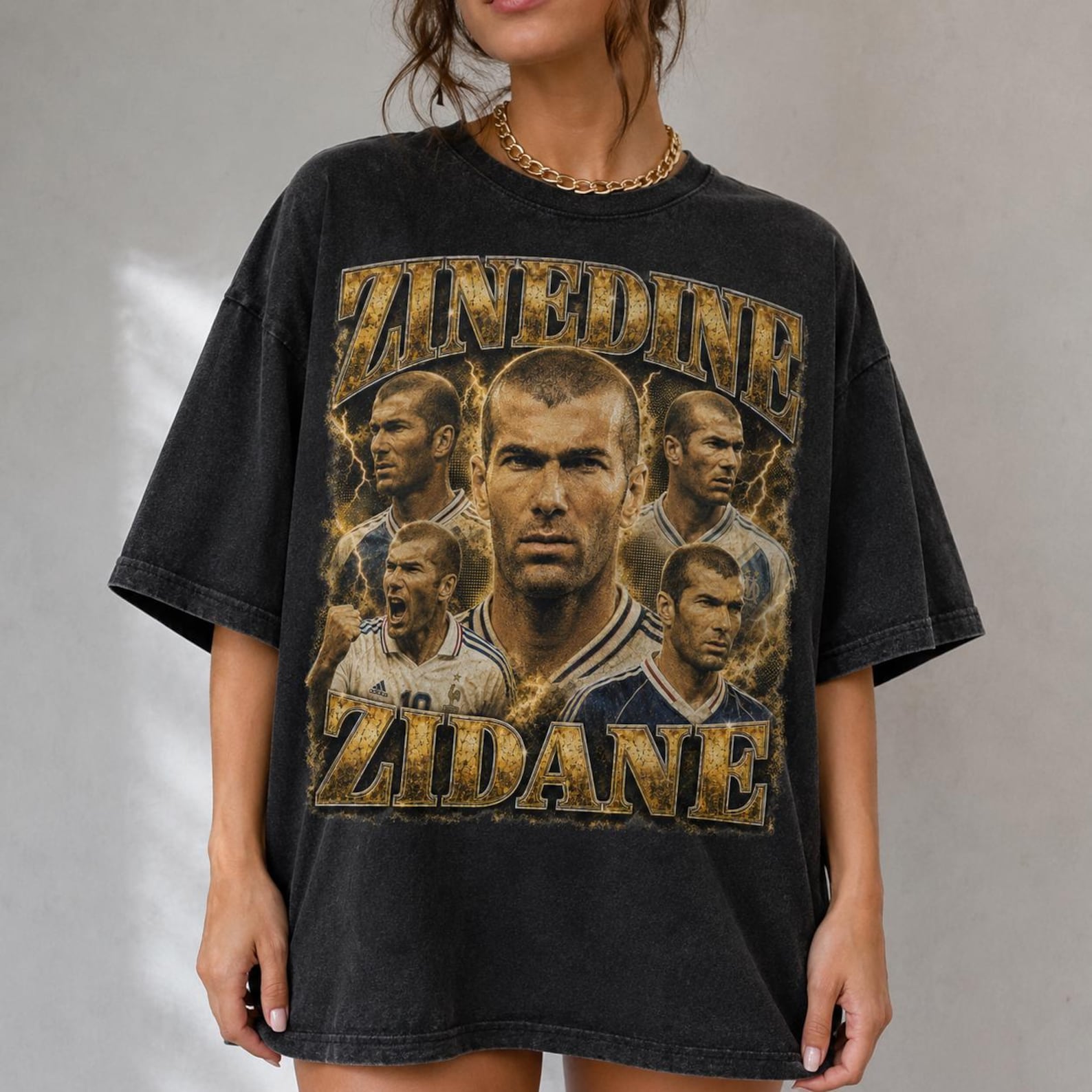 Zinedine Zidane Vintage Football Graphic T-Shirt, Retro Bootleg Soccer Fan Tee XL