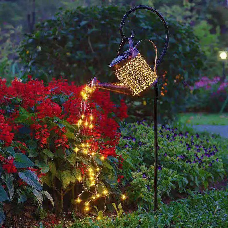 Solar Powered Iron Art Water Shower Lamp - Waterproof Outdoor Garden Decor