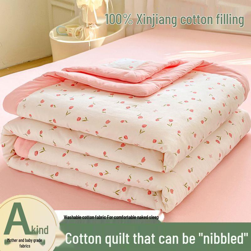 Xinjiang Cotton Summer Quilt - Double or Single Air Conditioning, Machine-Washable, Dorm-Friendly, Lightweight Cool Quilt