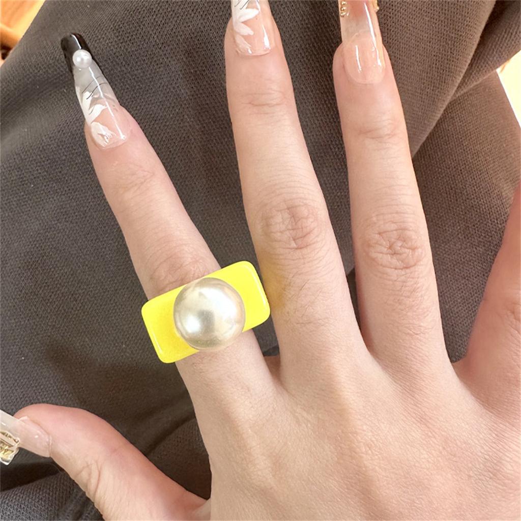 New Punk Ring Gold Color Bead Transparent Resin Acrylic Square Rings For Women Party Friends Gift Trendy Jewelry Hip Hop Rings