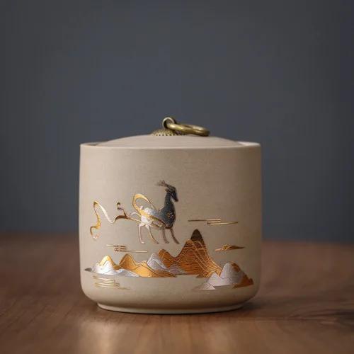 Coarse Pottery Storage Tank Household Moisture-proof Tea Can Candy Sealed Box Food Storage Container Tea Ceremony Accessories