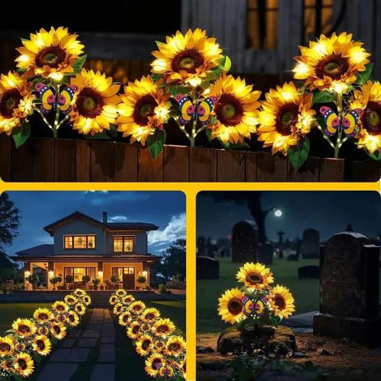 Solar Sunflower Garden Light, Realistic Sunflower Solar Powered Outdoor Light, Waterproof Auto On/Off Decorative Light for Patio Backyard