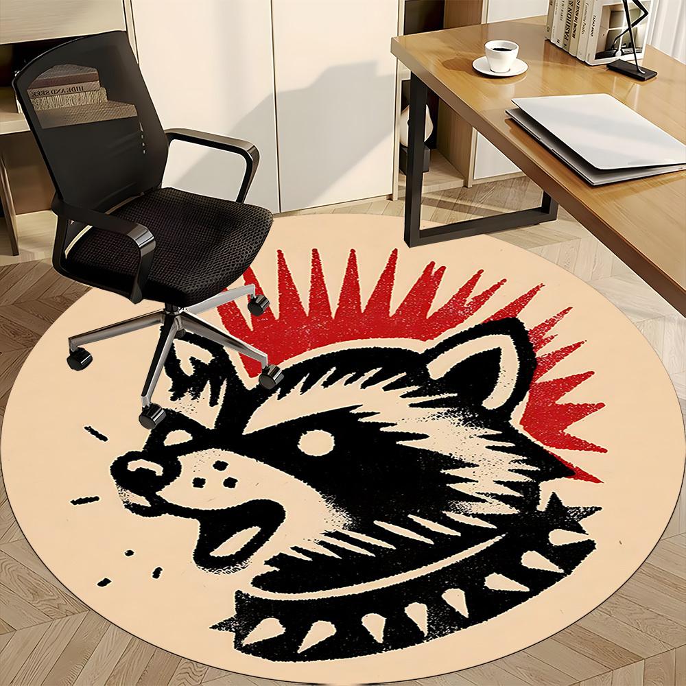 1pc Raccoon Punk Office Round Area Rug, Mat Suitable For Office, Under Office Chairs Bedroom Living Room Home Decor, Room Deco