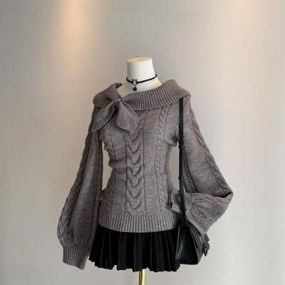 Women's Sweet and Cute Korean-Style Fall/Winter Pullover with Bunny Ears Collar—Solid-Color, Slim-Fit Knit Top