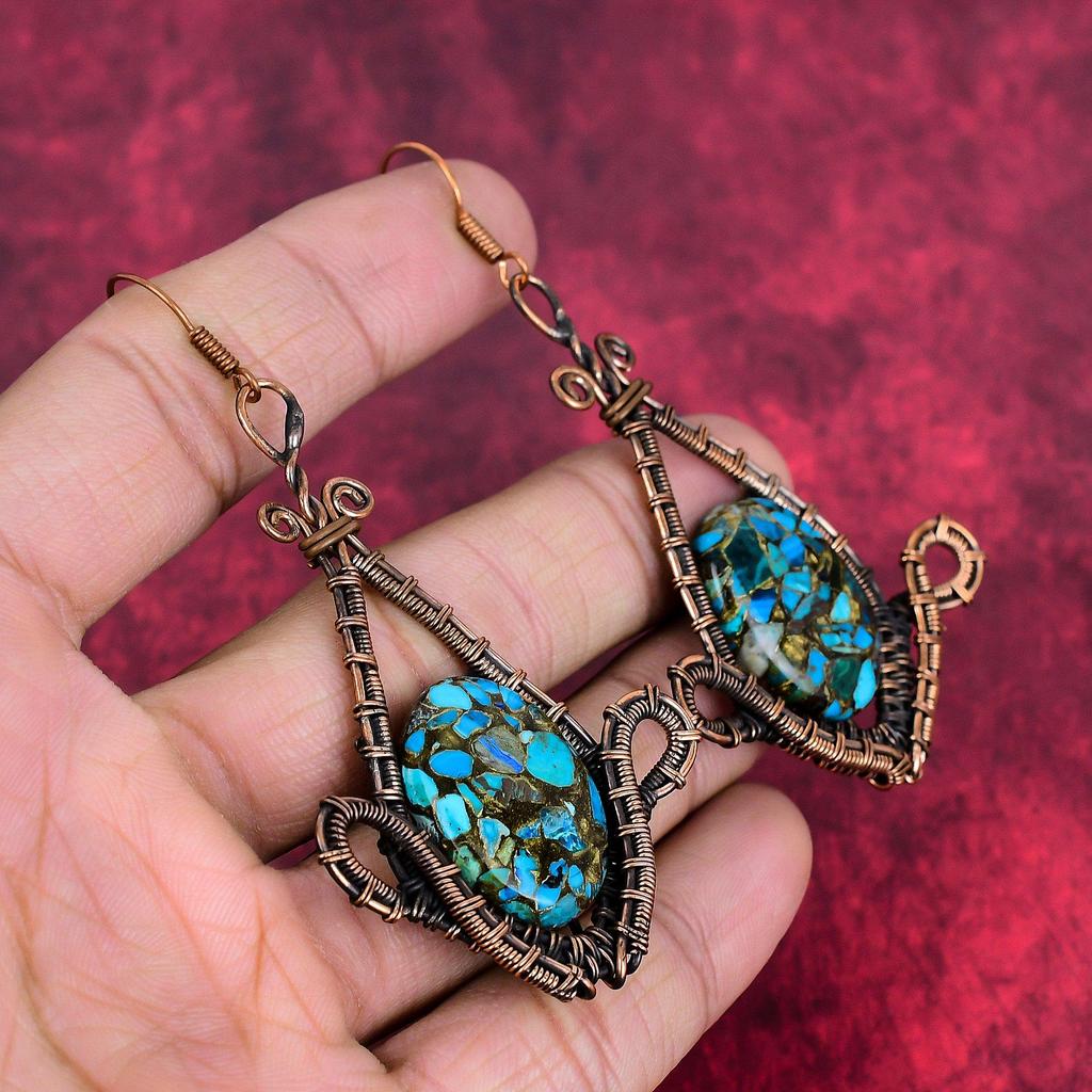 Copper chrysocolla earring copper wire wrapped earring handmade gemstone earrings copper jewelry gifts for wife dangle earring wire jewelry