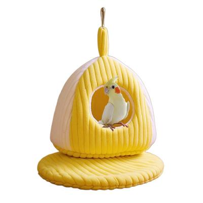 Hanging Birds Nest Winter Warm Parrot Nest with Mat Birdcage Plush Hammock Bed for Parakeets Cockatiels Budgies Conures