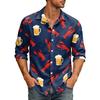 Chemise Hawaïenne Manches Longues Imprimé Homard pour Homme, Col Boutonné, Chemise Décontractée pour Plage, Vacances d'Été et Activités en Plein Air
