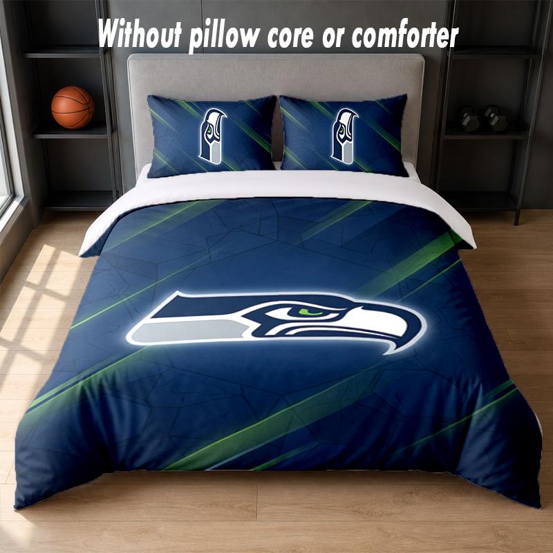 Seattle Seahawks Design Bed Bedding Set 1 Duvet Cover + 2 Pillowcases Soft Breathable Household Bed Linens