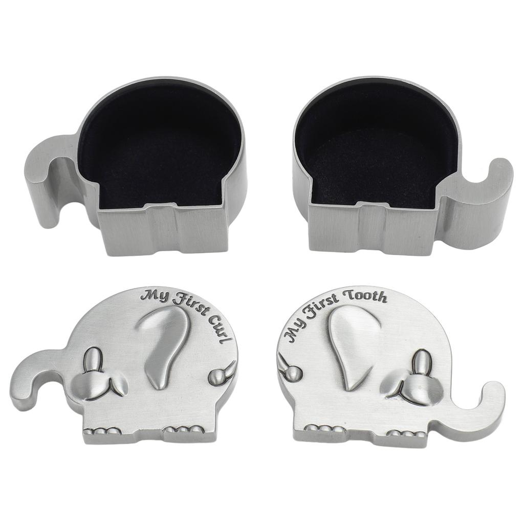 2 Pack Small Keepsake Box Elephant Shape Storage Container Metal Collection Box for Infant Tooth