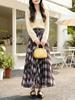Fei Yuan Women's Lightweight Plaid Color Block Wide-Hem Skirt - Early Spring Fashion