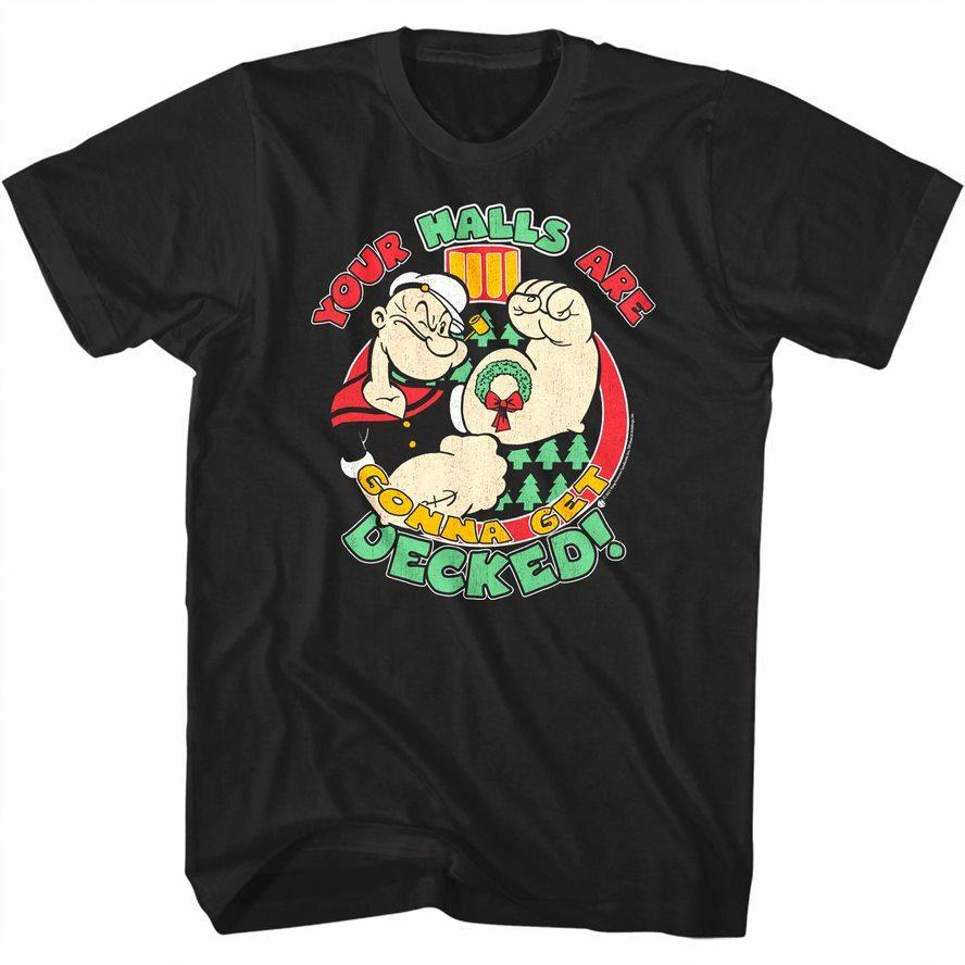 Popeye Your Halls are Gonna Get Decked Men T Shirt Sailorman Christmas Comic L