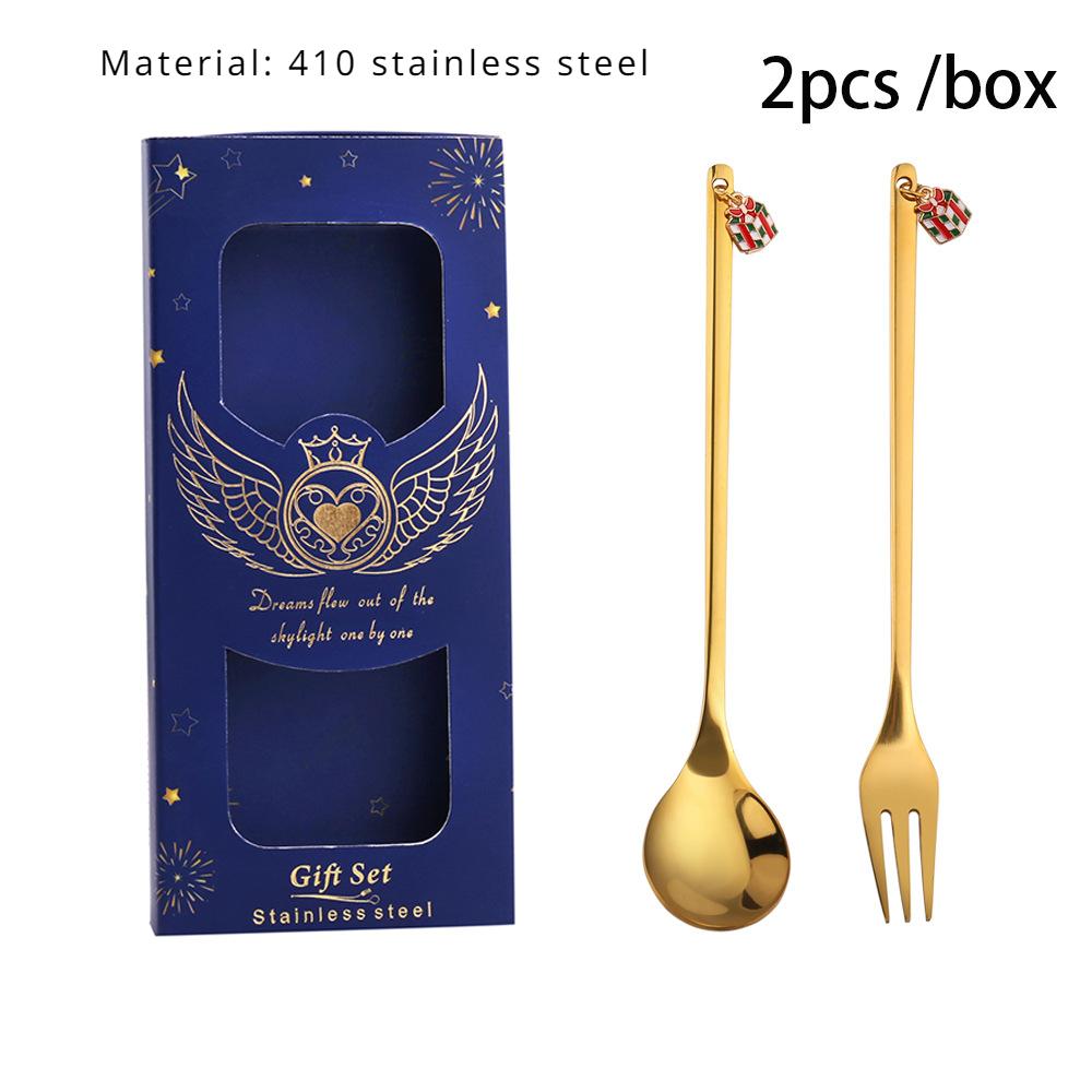 HANYANG Stainless Steel Christmas Dessert Spoon and Fork Gift Set Fruit Fork Father Christmas Coffee Spoon Hotel Household Tableware