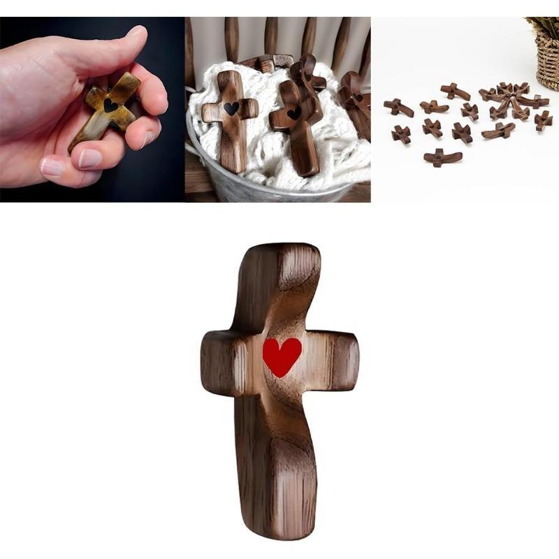 Handcrafted Wooden Cross My Heart, Wooden Cross Fidget, Wood Pocket Cross, Pocket Crosses In Bulk, Handheld Wooden Cross, Stress Relief Pocket Cross