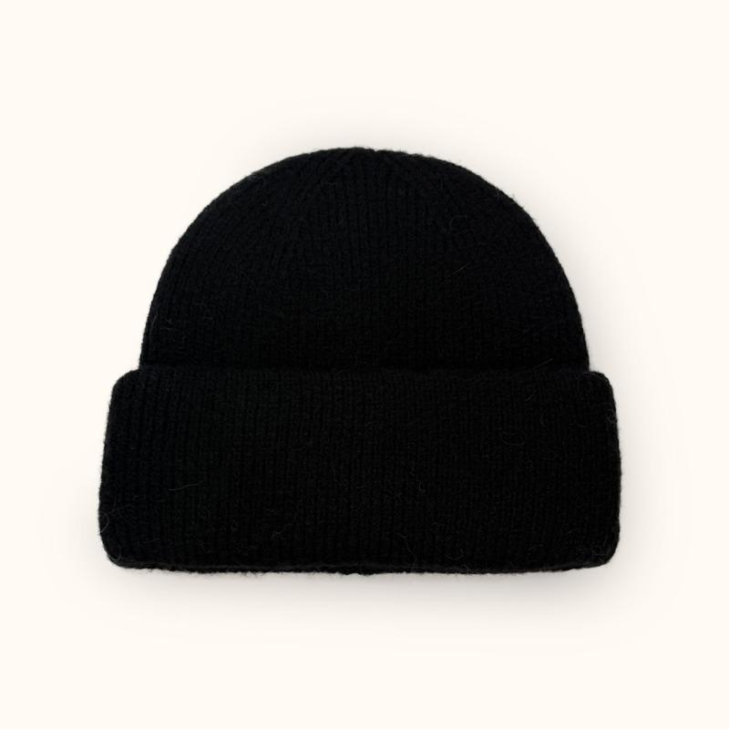 Autumn Winter Fashion Rabbit Hair Knit Hat Double Rolled Brim Warm Cold Hat