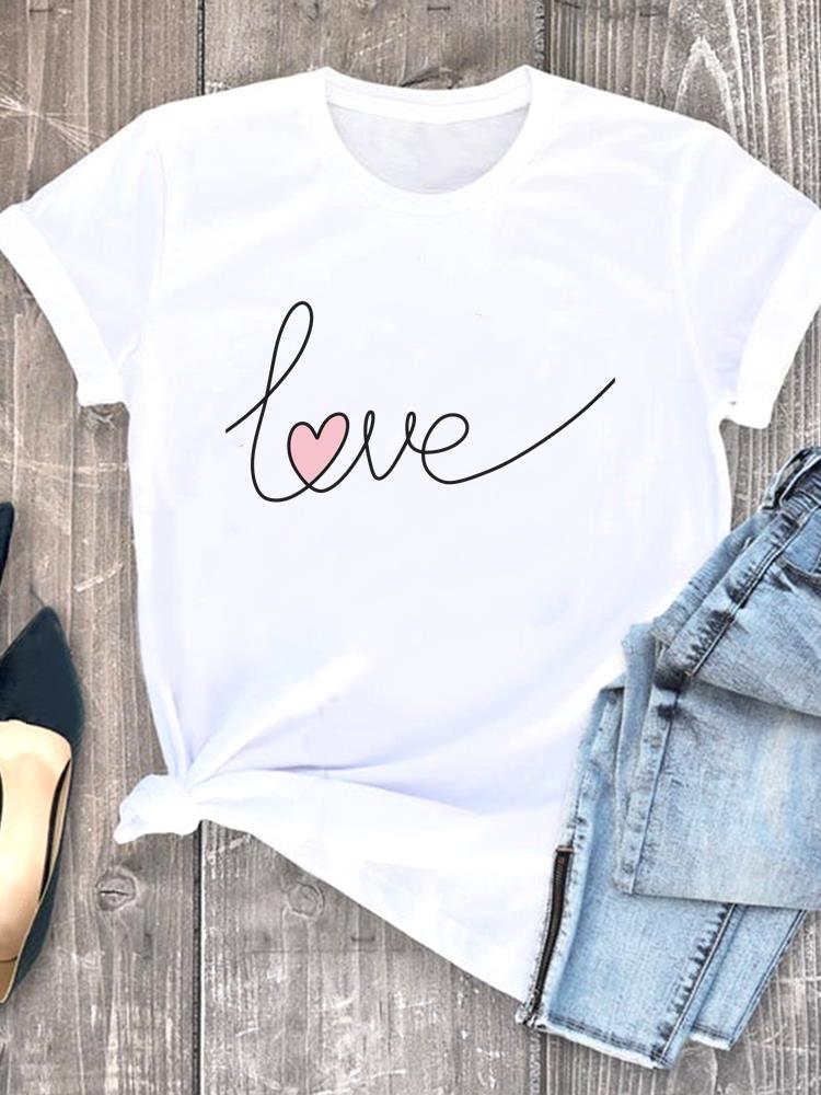 (Asian Size) Women Clothing Tee love cute Graphic T Shirt Fashion Casual Lady Female Top spring summer Printed Short Sleeve T-shirts
