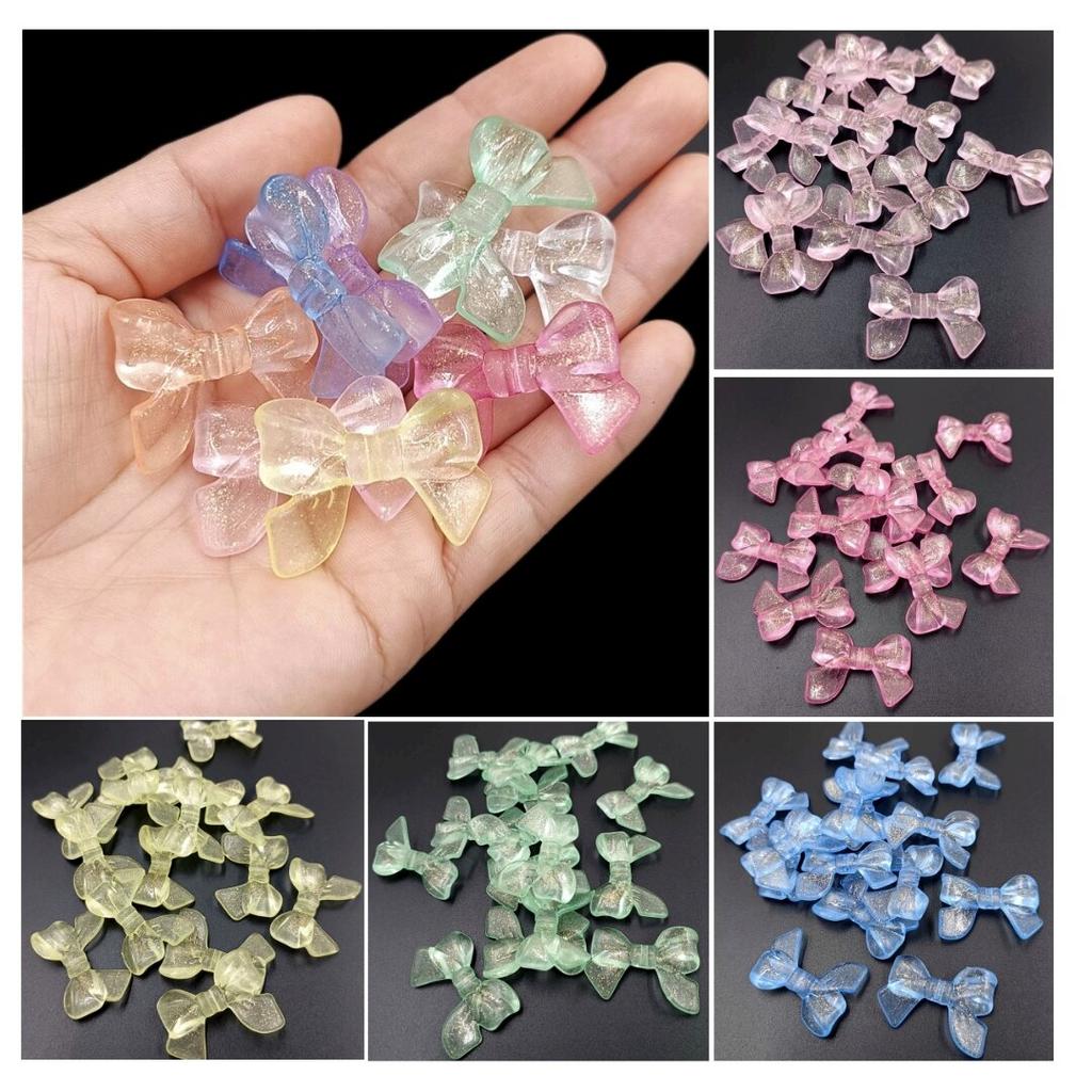 Necklace Accessories Fashion Green Onion Powder DIY Acrylic Handmade Luminous Sprinkled with Gold Bow Beads Earrings Jewelry Accessories 10pcs Beads