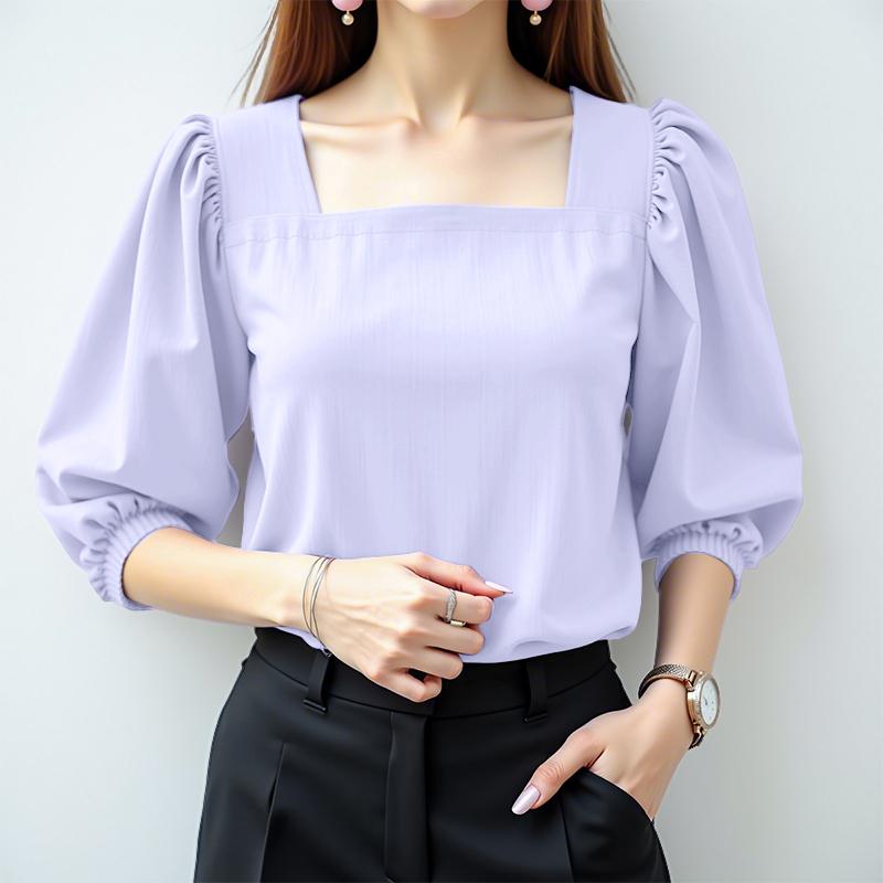 

ZANZEA Женская повседневная блузка с квадратным вырезом, свободного кроя, с рукавом 3/4, на лето XL фиолетовый