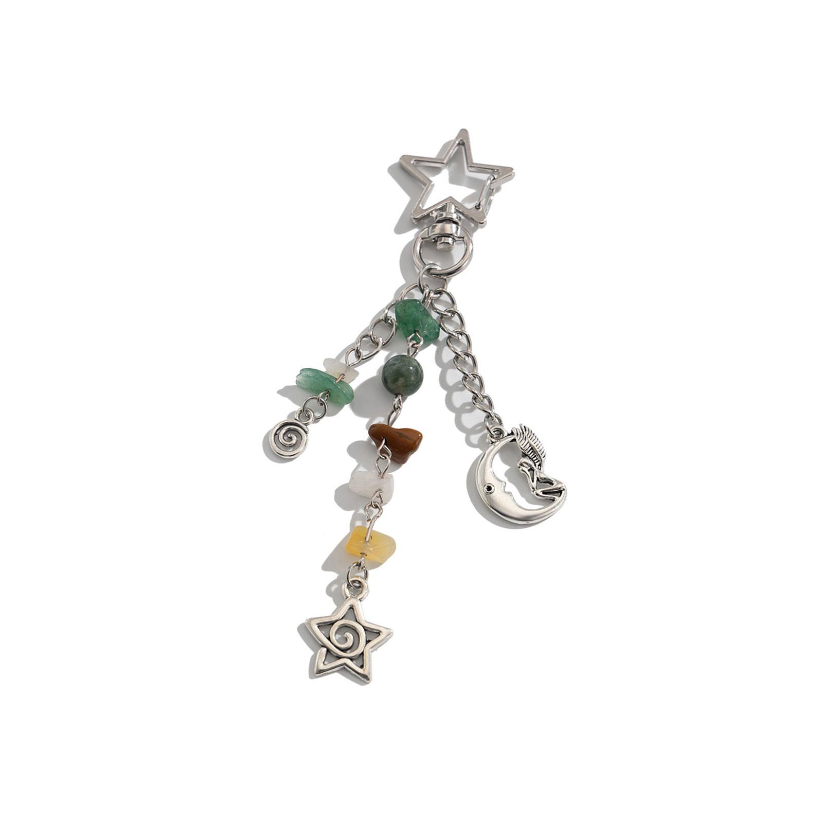 

Sweet Geometric Star Moon Keychain Pendant for Women Girls Colorful Beads Bag Charm Jewelry Fashionable Accessory 2