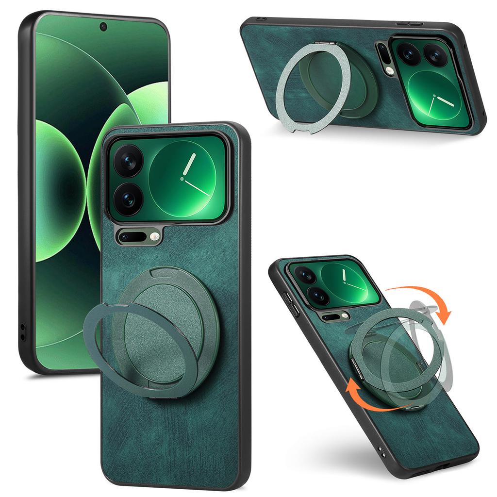 Business 360 Rotating Ring Holder Leather Phone Case For Xiaomi 17 17 Pro Max 17Pro 15T Skin Feeling Kickstand Shockproof Cover