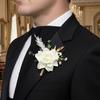Men Simulated Rose Corsage Lightweight Compact Size Brooch Forest Style Suit Decoration with Green Leaves Vine Elements Prom Floral Accessory