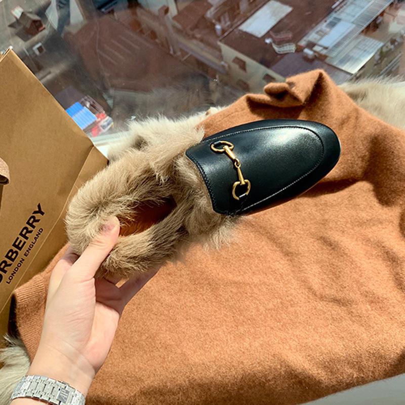 

Flat bottom plush lazy bag head half slippers women s autumn and winter new models 35 чёрный