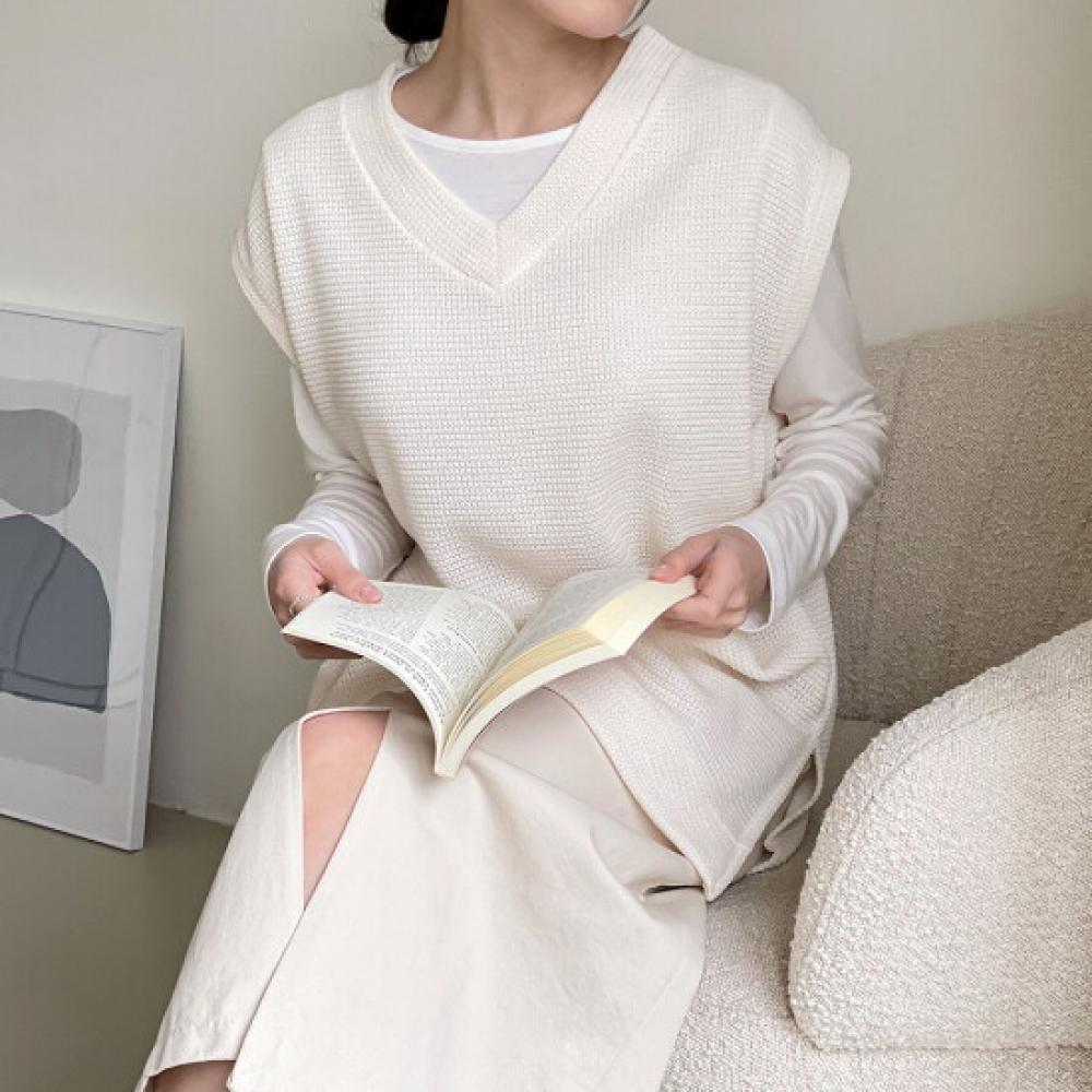 New ArriValS Open Run Women S looSe Fit VeSt V Neck Side Slit Box Knit Hip coVer