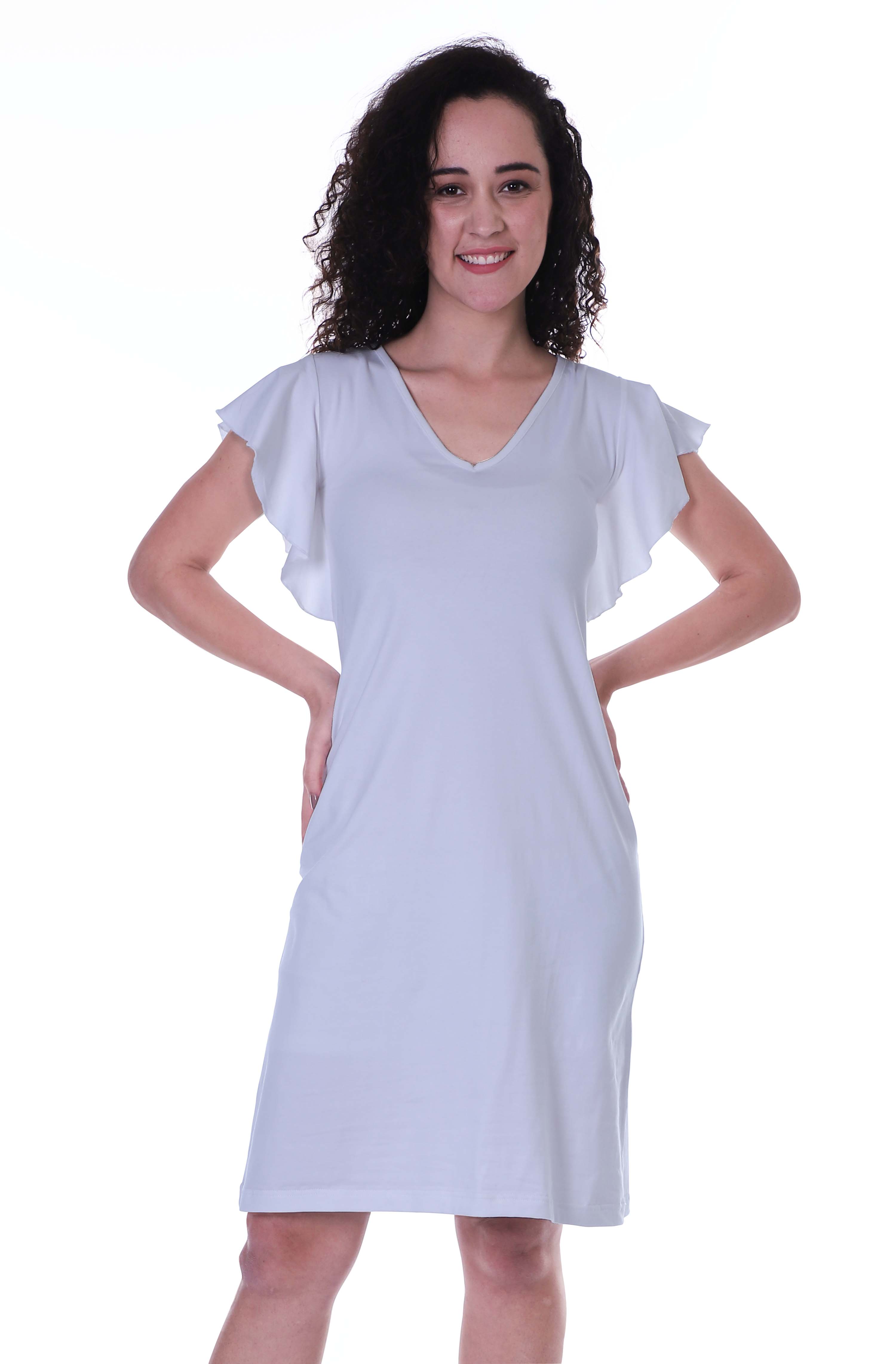 

Літня повсякденна сукня Moomaya з V-образним вирізом з волановими рукавами до коліна X-Small білий