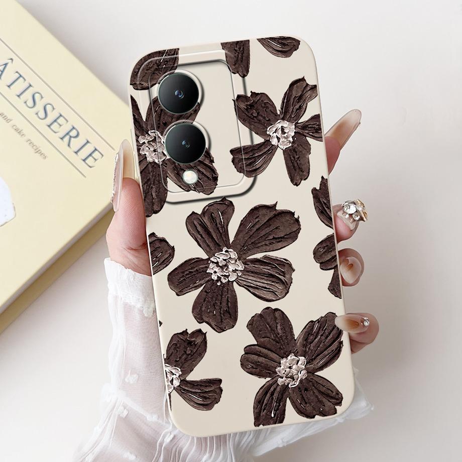 For Vivo Y28 5G Y29 5G V2420 Phone Case Vivo Y17s Y19s V2419 Back Cover Soft Liquid Silicone Pnada Rabbit Flower Cute Fundas