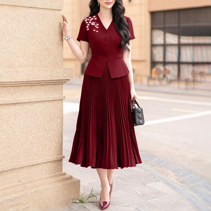 ZANZEA Women Short Sleeve Slim Blouse and Pleated Skirts Summer Two Piece Suit Sets