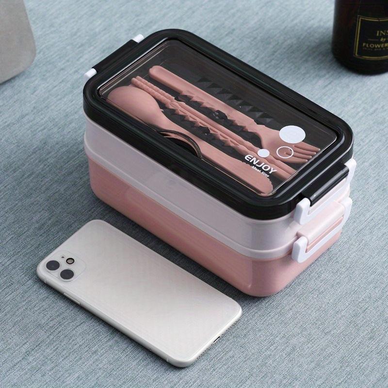 School start season double-layer microwave oven lunch box, including soup bowl, knife, fork and spoon, school lunch box