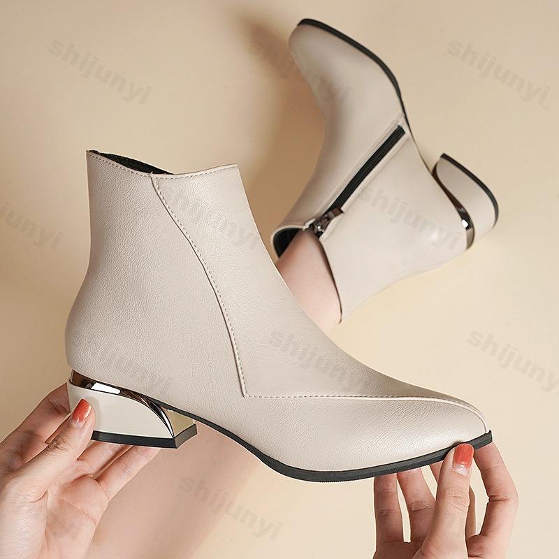 Fashion Autumn Women Boots 2025 New Fashion Casual Leather Shoe Zipper Ankle Boots Women Elegant Pointed-toe Short Boots Botas Mujer