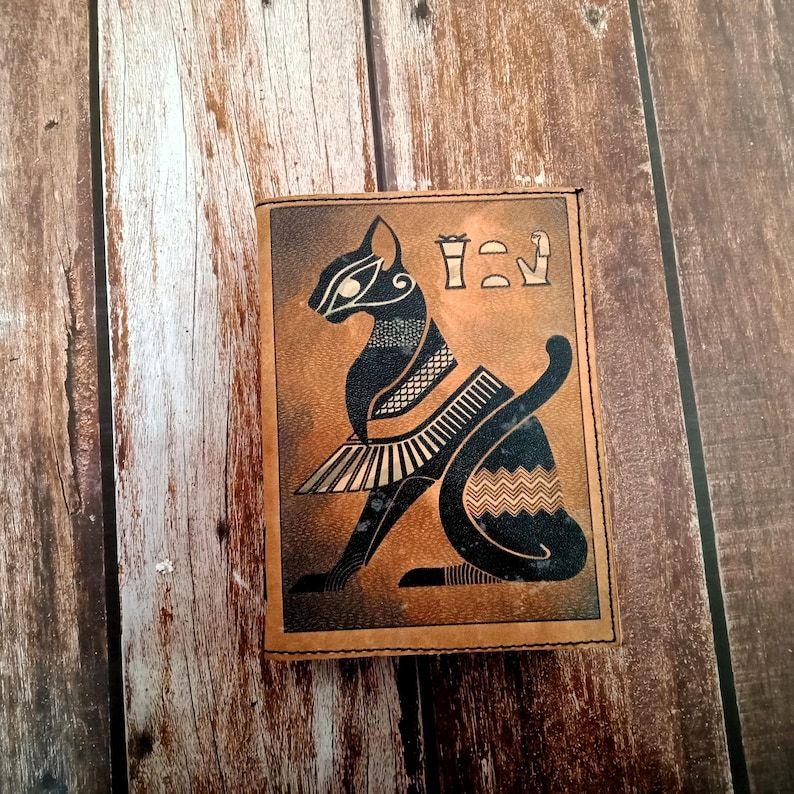 

Egyptian Cat Leather Journal Deckle pages Notebook, Leather Sketchbook, Dream Journal, Leather Dairy, Handmade Dairy, Personalized Gift. 7 x 5 in