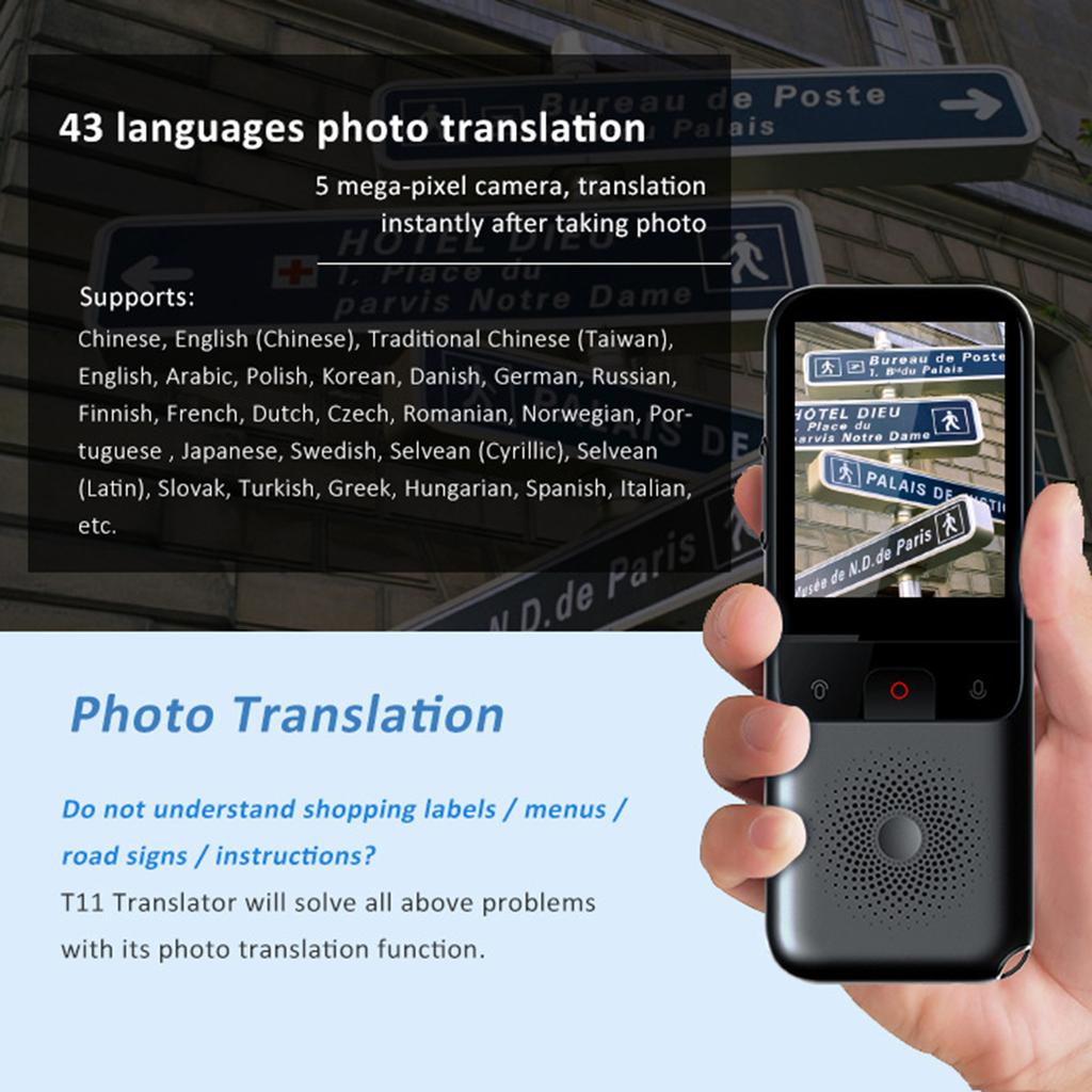 T11 Appareil Traducteur de Langue Portable Interprète Vocal avec 134 Langues Traduction Vocale 10 Traductions Hors Ligne