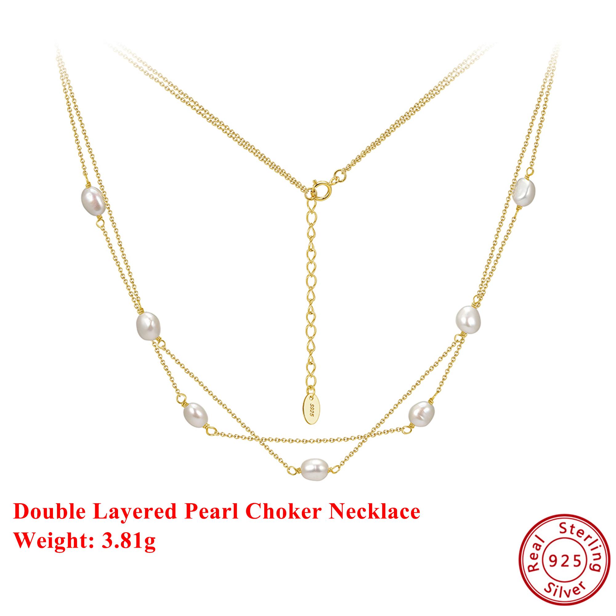 

EFFIE QUEEN 100% S925 Silver 14k Gold Round Freshwater Pearl Choker Necklace Natural Jewelry for Women Banquet Party Gift GPN90
