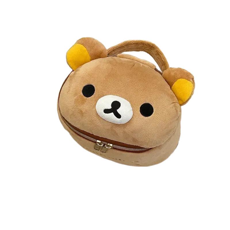 Cute Bear Girl Plush Elliptical Stereoscopic Makeup Bag Portable Storage Bag Easy Bear Bear Storage