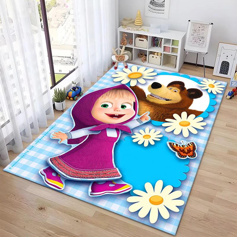 Russian animation Masha and the Bear Fairy Tale Cartoon Carpet Soft Home Living Room Bedroom Door Mat Outdoor Picnic Ground Mat rug T1