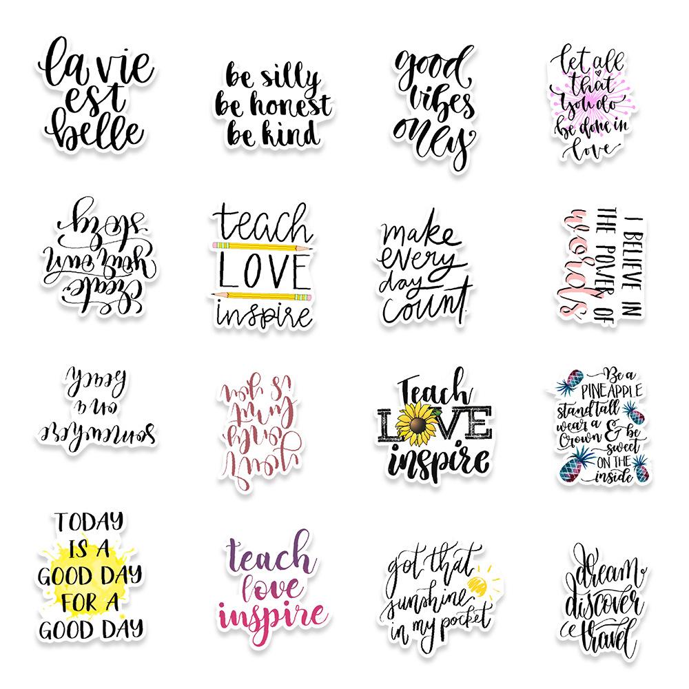 50 Black and White English Phrases Graffiti Stickers Helmet Mobile Phone Motorcycle Computer Decoration Stickers