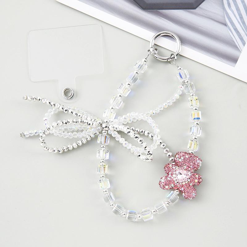 Handmade Teardrop Crystal Zinc Alloy Mobile Phone Strap Lanyard with Keychain Wrist Strap Portable & Durable Fashion Accessory Zinc alloy+Crystal