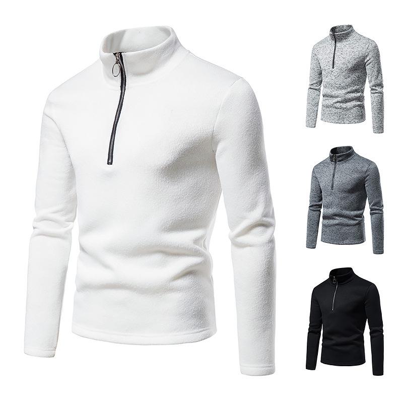 Men's High Neck Zipper Long Sleeve T-Shirt - European Size, Autumn/Winter Collection