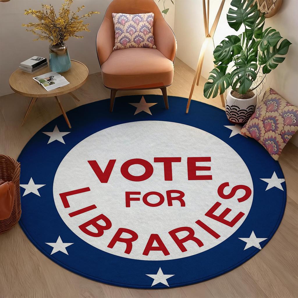Round Decorative Area Rug for Living Room Boho Style Blue White Mat Vote For Libraries Theme Reading Room Floor Carpet Accent Ci
