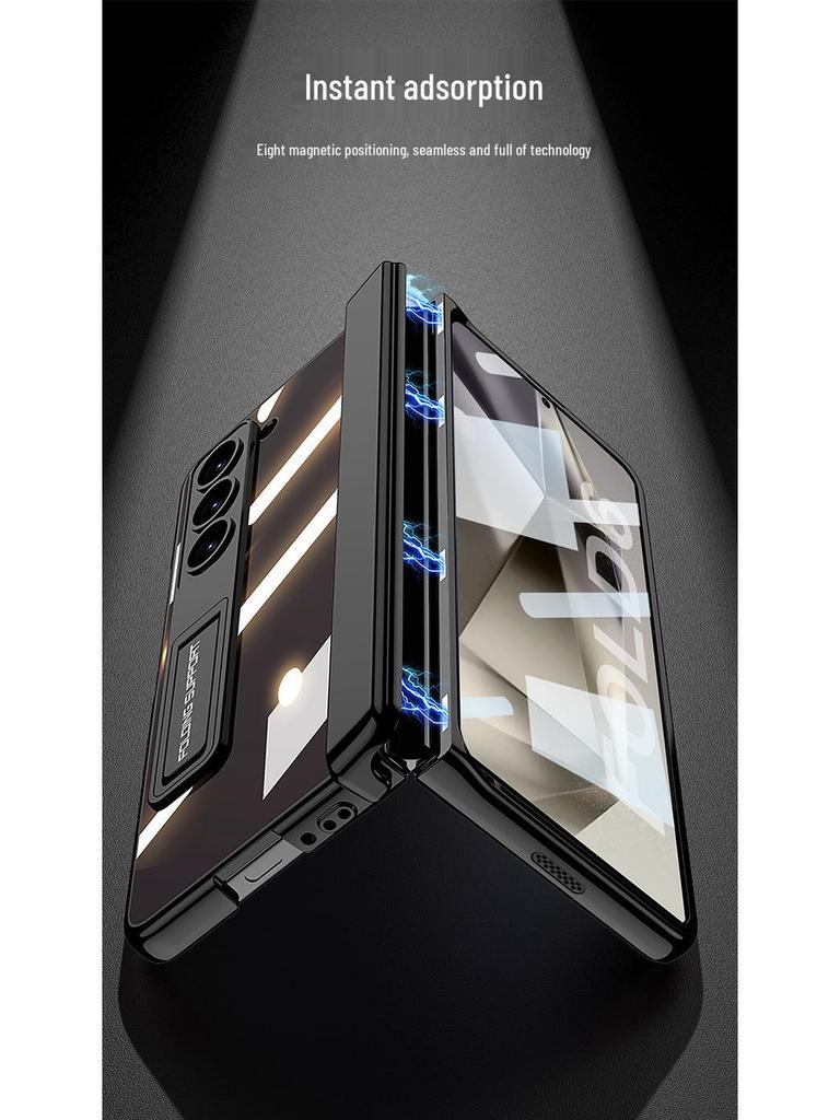 Samsung Z Fold6 Genomskinligt Fodral med Kreativt Stöd, Magnetiskt Gångjärn, Full Täckning, Galvaniserad Yta och Stötsäker Design.