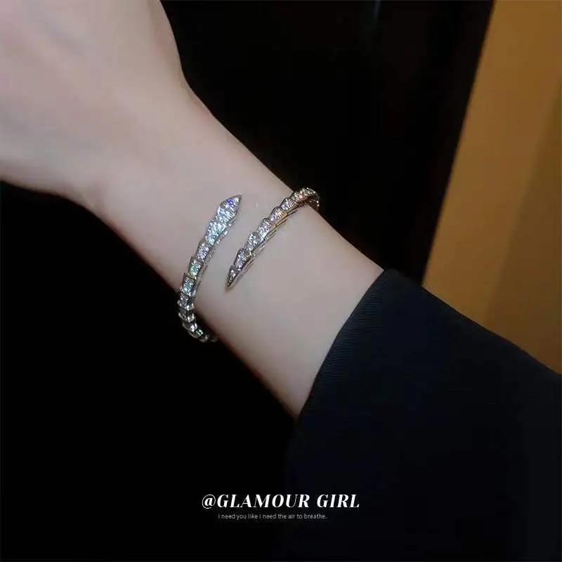 Bracelet Os de Serpent Lavable Zircon Serpent Bracelet Ouvert
