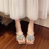 Fashion Big Size Shoes Woman 2025 Slippers Casual Square heel Pantofle Glitter Slides Luxury Block Summer New Jelly Fashion Floral