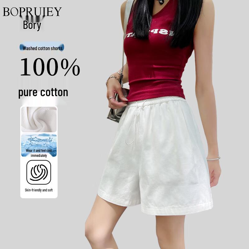 Women s 2025 Summer High-Waist A-Line Cotton Wide-Leg Shorts M