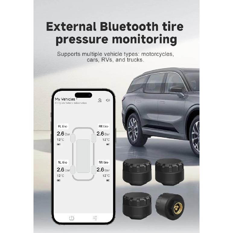 New Bluetooth External TPMS Tire Pressure BT Sensor Mobile APP Real-time Monitoring Universal for Motorcycle Car & 6-Wheel Truck