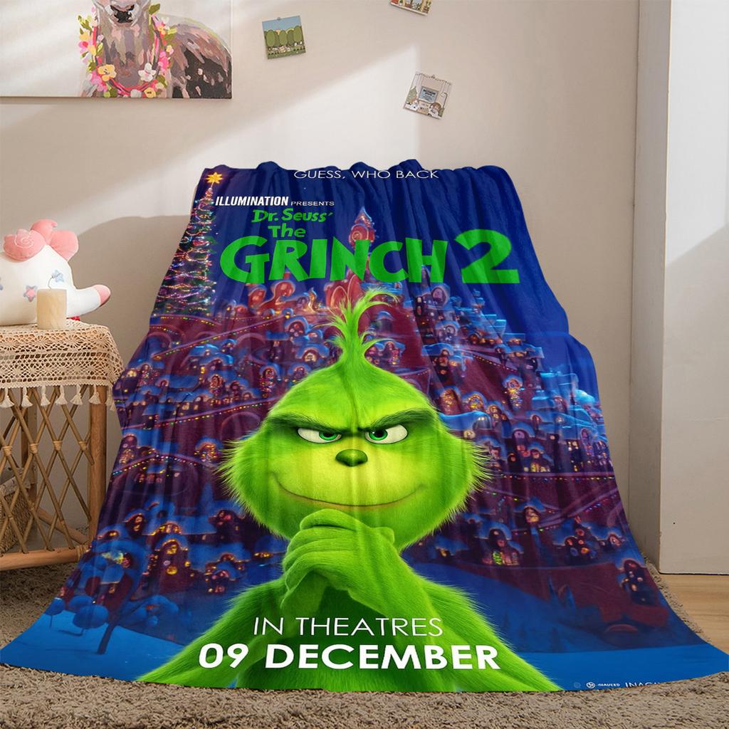 Christmas Gift Comedy Movie How the Grinch Stole Christmas Blanket Home Warming, Four Season Bed Decoration Sofa Cover Flannel Throwing Blanket K13